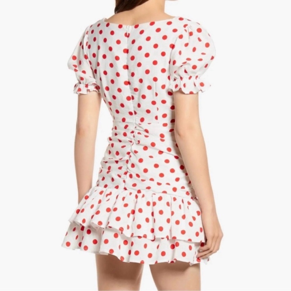 Endless Rose White Retro Style Red Polka Dot Ruffle Hem Ruched Mini Dress Size M - Picture 4 of 16